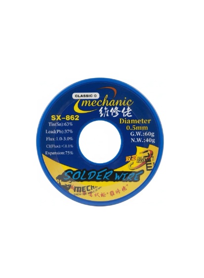 ESTAÑO EN ROLLO MECHANIC 0.5 MM 63SN 37PB 60 gramos SX862