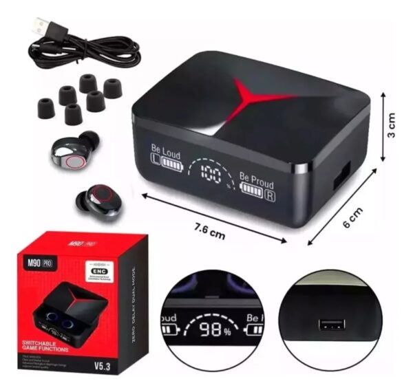 Auriculares Inalámbricos Bluetooth Tws M90 Pro Usb-c In-ear Color Negro