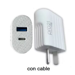 Cargador Celular Pro21 Potenciado Puerto Usb Y Tipo C 3.1a con cable