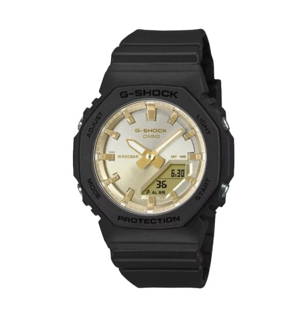 Reloj Casio G-shock Gma-p2100sg-1a Mujer Correa Negro Bisel Negro Fondo Dorado